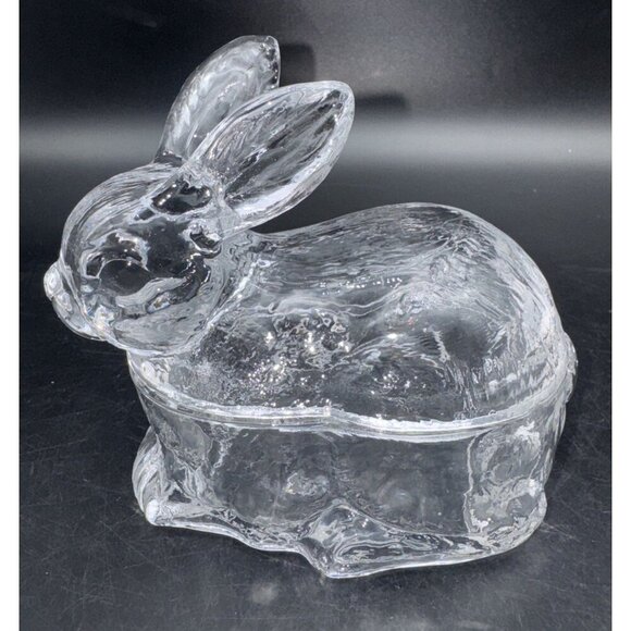 Williams Sonoma Clear Textured Glass Bunny Shaped Candy Trinket Covered Dish - Picture 2 of 10